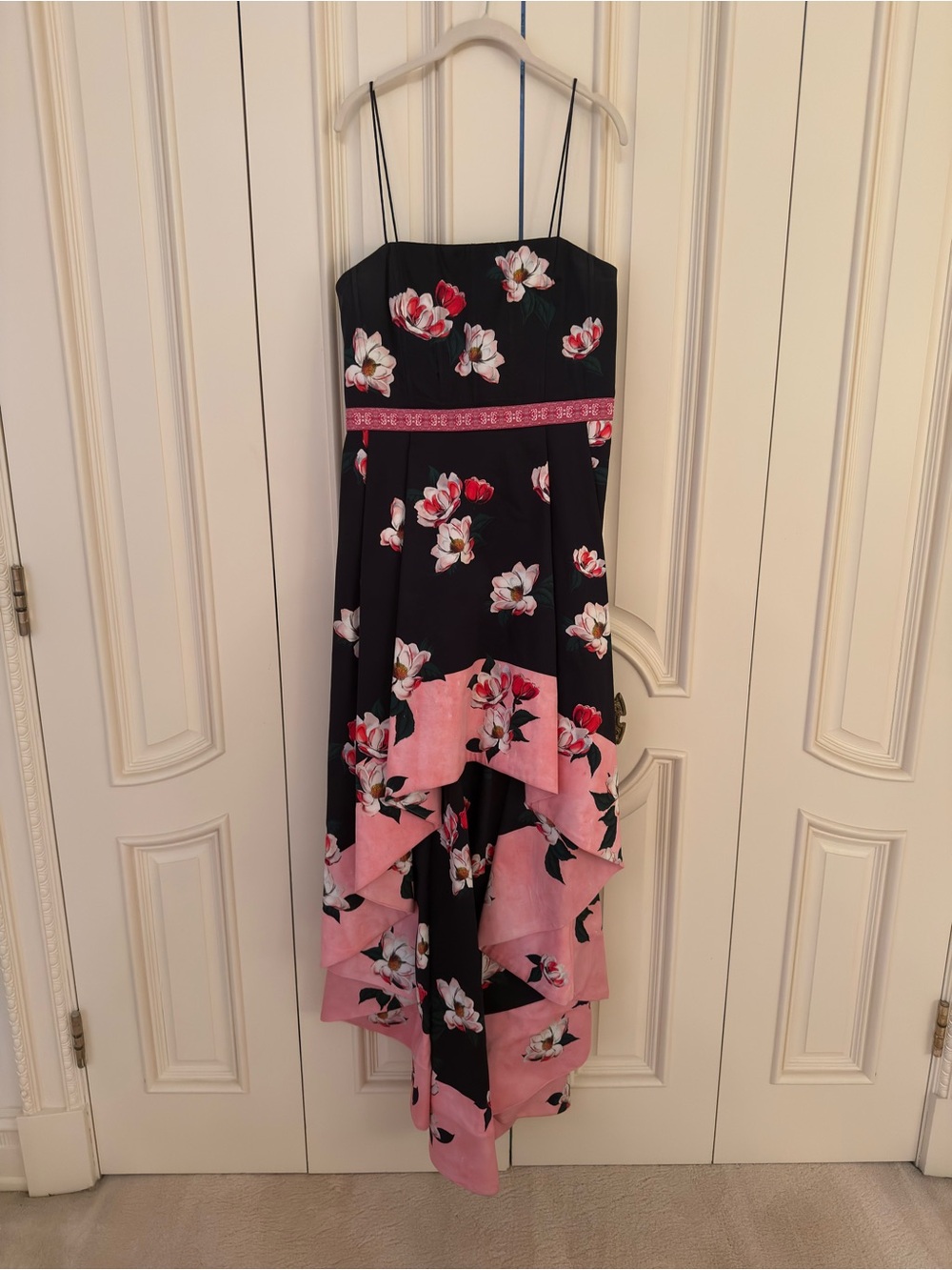 Alice + Olivia Black Floral High-Low Dress with Pink Accents